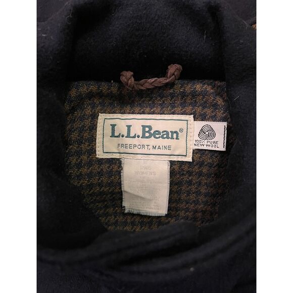 LL Bean Vintage Duffle Coat Womens Navy Blue Lambs Wool Hooded Lined Large - Picture 9 of 13